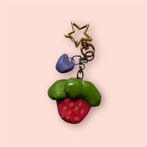 Handcrafted Strawberry Ceramic Keychain